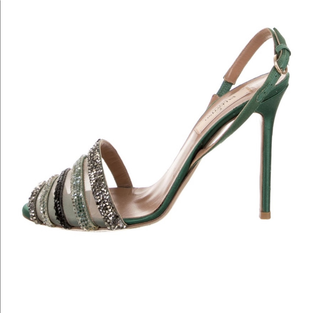 ♥️ Valentino Satin Embellished Sequin Slingback